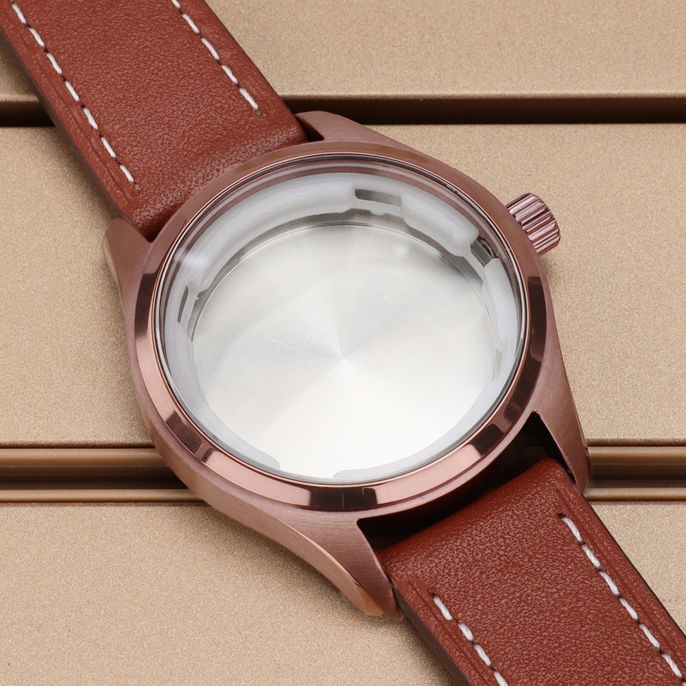 40mm Rose Brushed Watch Cases Calfskin Strap Pin Buckle For Seiko NH35 ETA 2824