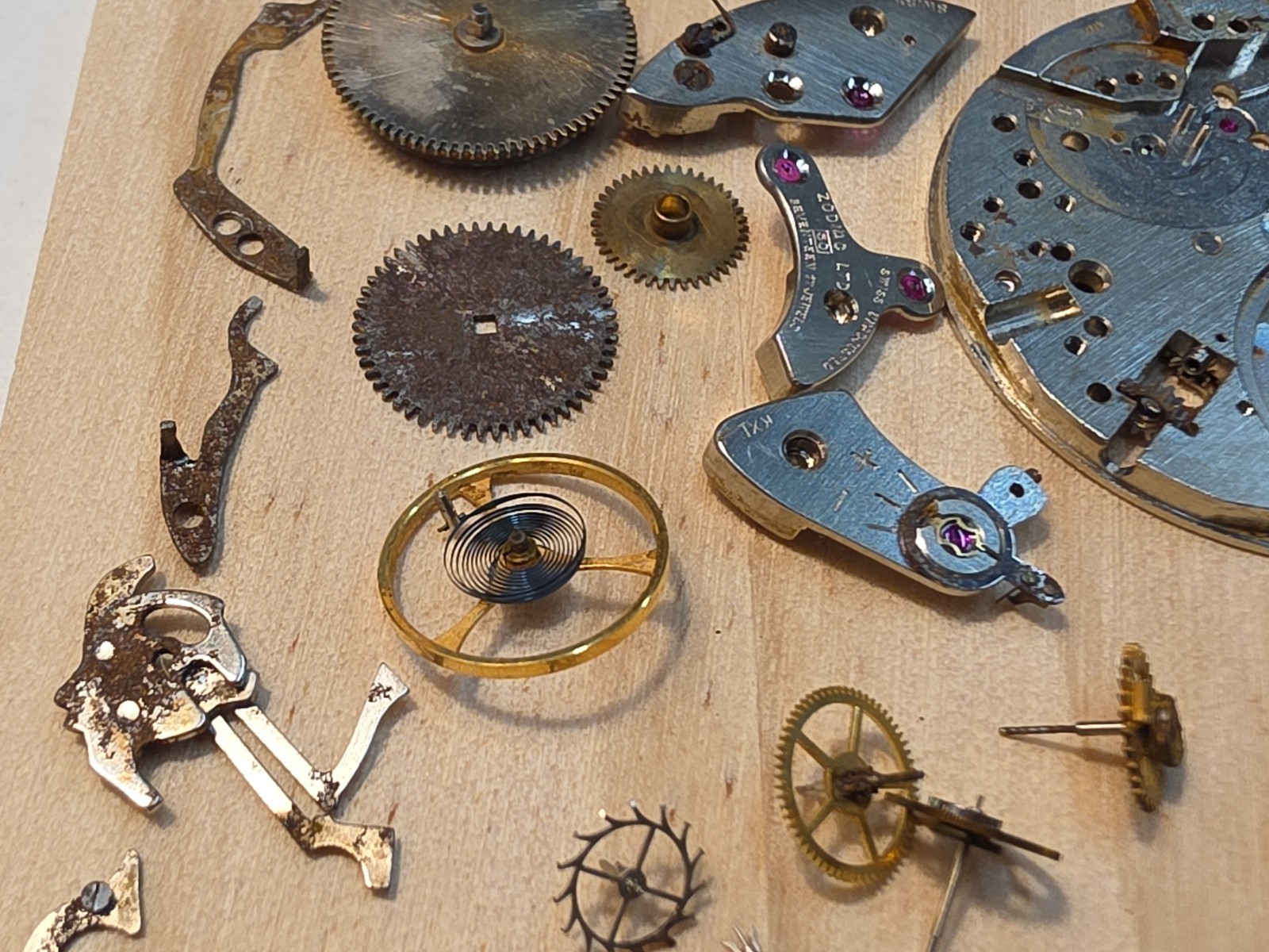 Lot Of Zodiac Cal 50/Landeron 248 Chrono Movement Parts-Balance Wheel, Bridges..