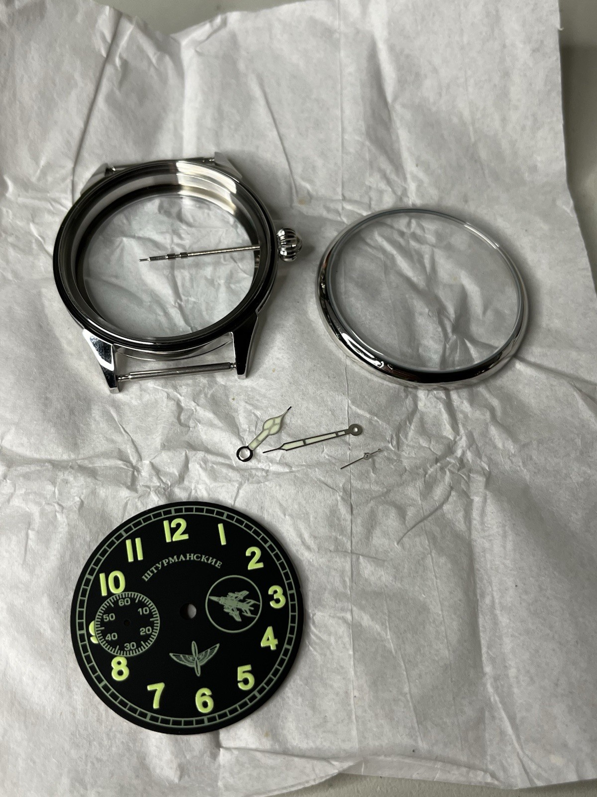 Molnija Marriage Parts Kit – Shturmanskie Style Dial Case Hands – No Movement