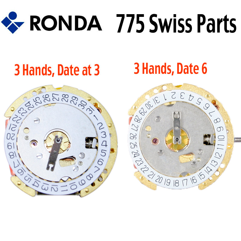 Harley Ronda 775 Quartz Watch Movement, 3 Hands, Date at 3 or 6 (Swiss Made)
