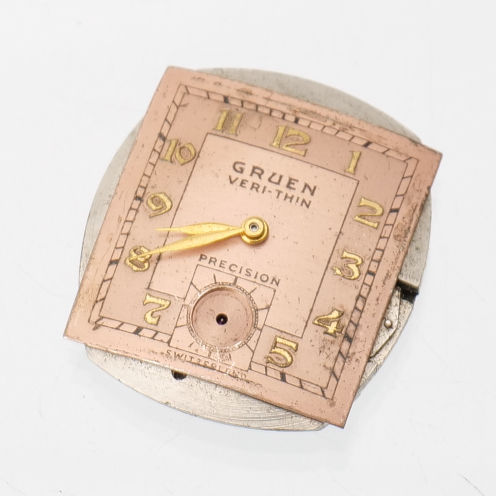 Vintage Gruen 405 Veri-thin 17 Jewel Watch Movement Salmon Dial Hands Good Bal