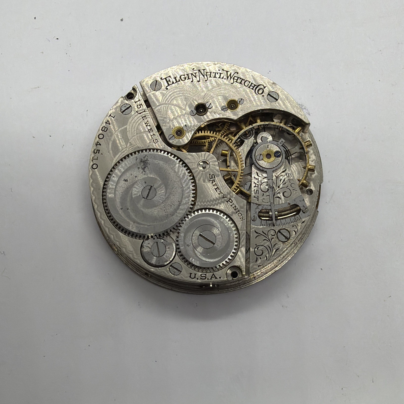 Elgin 16s Nickel 15J Antique Pocket Watch OF Movement Runs Some 510