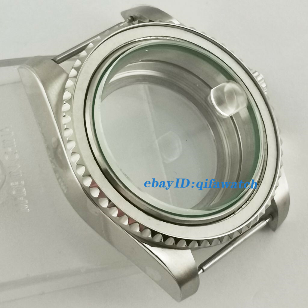 40mm Sapphire Silver Watch Case Green gasket Glass Back Fit NH35 NH36 Movement