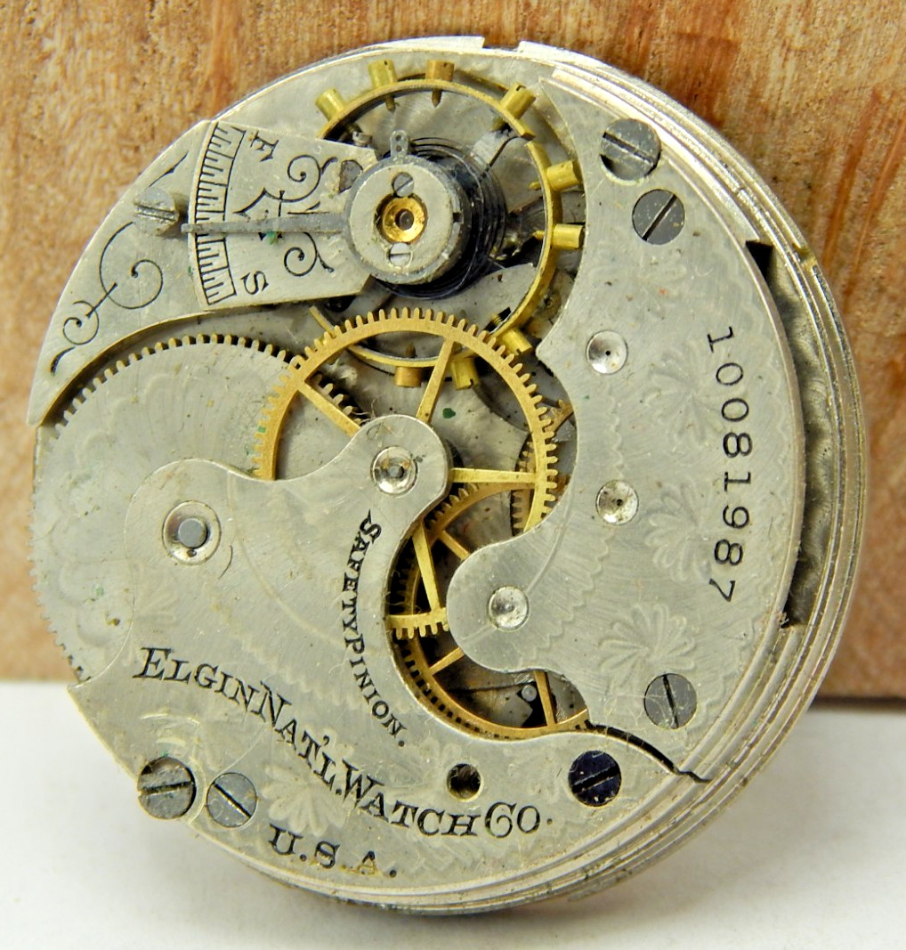 Antique 1904 Elgin 206 6s 7j hunting pocket watch movement with dial and hands