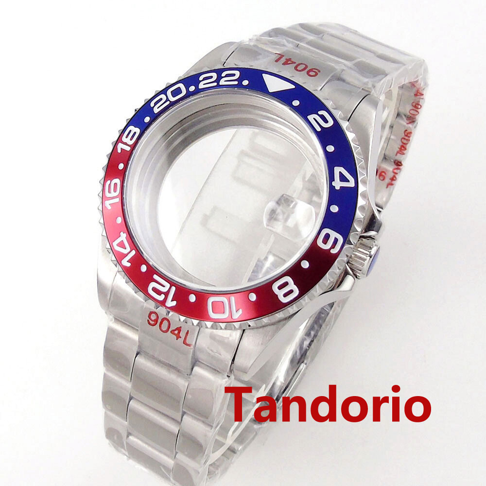 40mm Blue Red Watch Case 20ATM Diver Sapphire Glass Fit Automatic NH35A PT5000