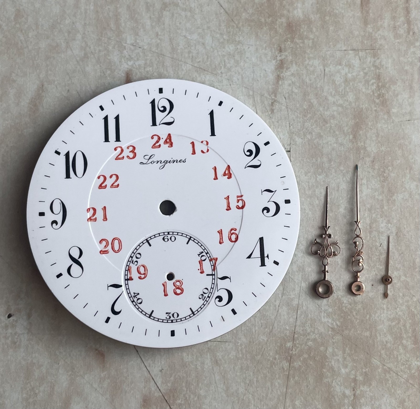 Vintage Longines Pocket Watch Set Porcelain Dial and Hands