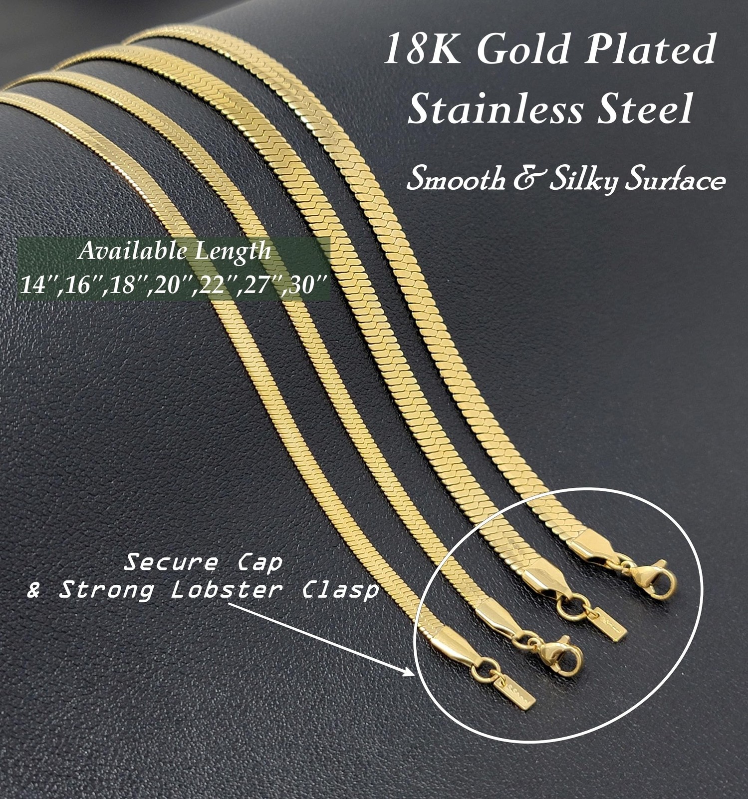 Herringbone Chain 316L Stainless Steel 14,16,18,20,22,24,27,30 inches Necklac…