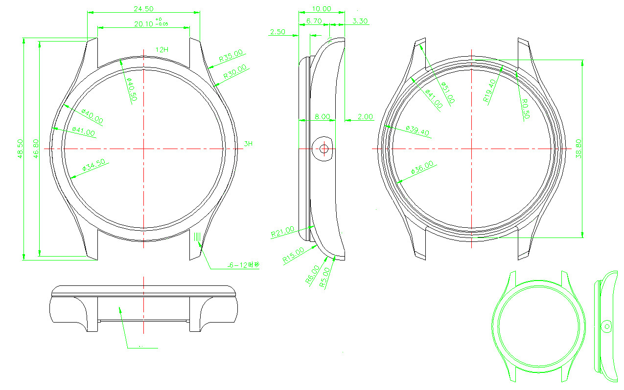 41mm glass Silver & Gold Watch Case back cover waterproof ring for 2035 Movement