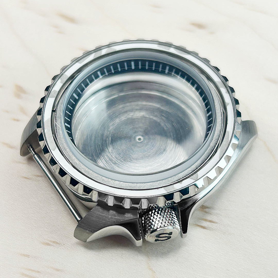 42mm Silver Steel Watch 3.8 Crown Case Black Ring 5ATM Fit NH35 NH36 Mod US