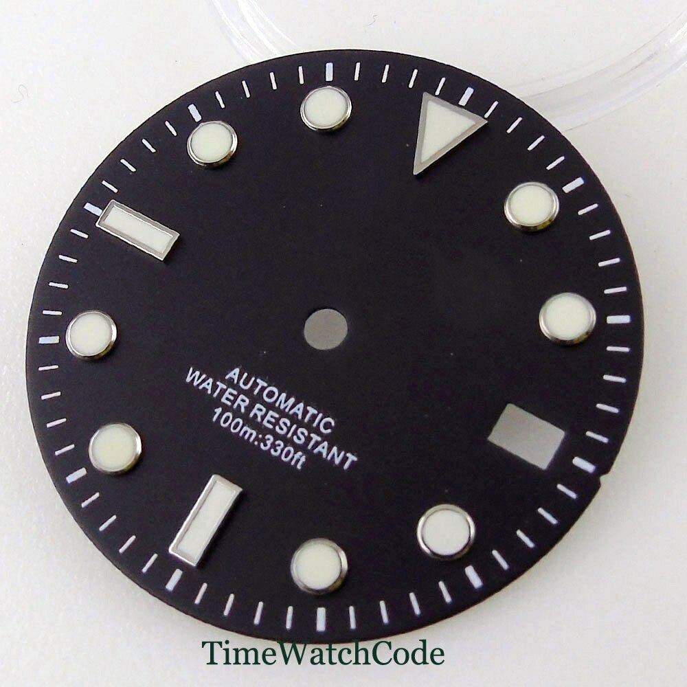 29mm Black/Blue/Green Sterile Watch Dial Fits NH35A Movement Date Luminous