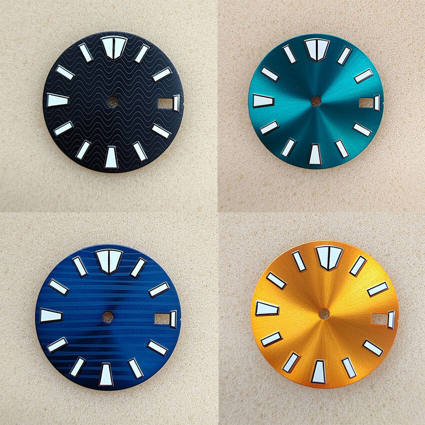 28.5MM Green Luminous Large Studded Sunburst Watch Dial for NH35/NH36 Movement