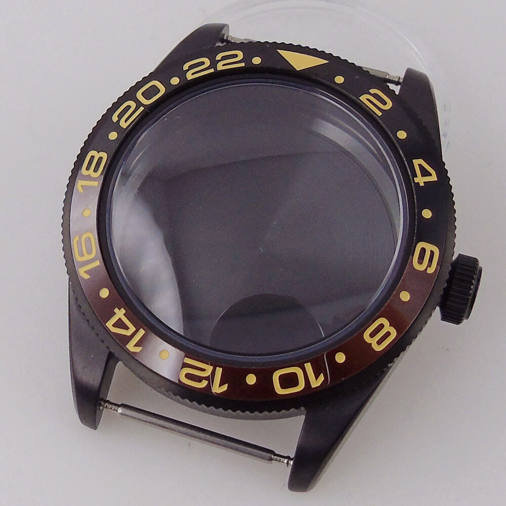 39mm Black PVD Sterile Men Watch Case Domed Sapphire Glass Fit Auto NH35A PT5000