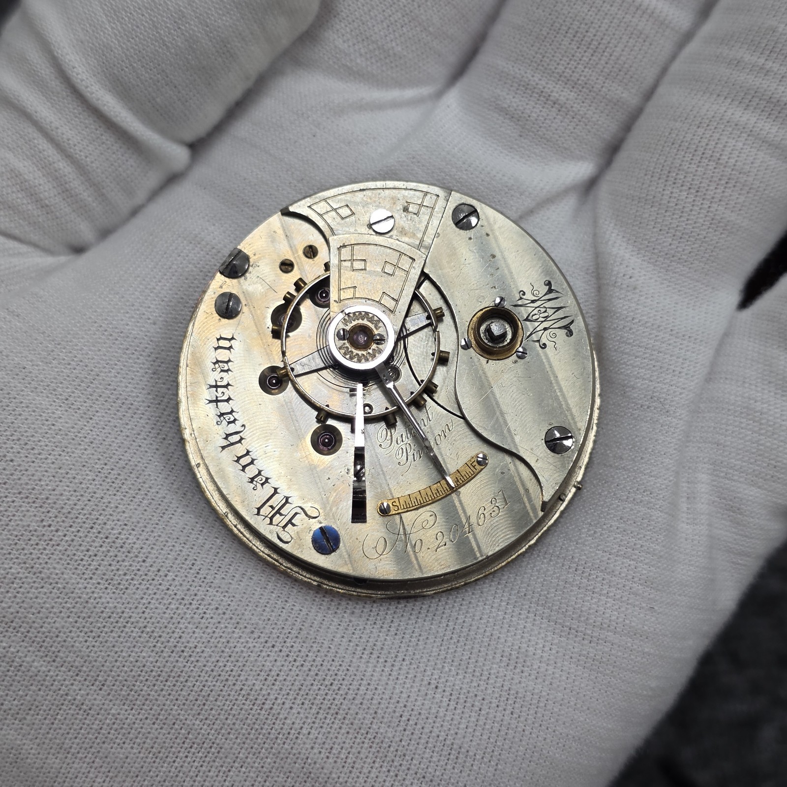 Antique Manhattan American Watch Co Pocket Watch Movement Key Wind Good Balance