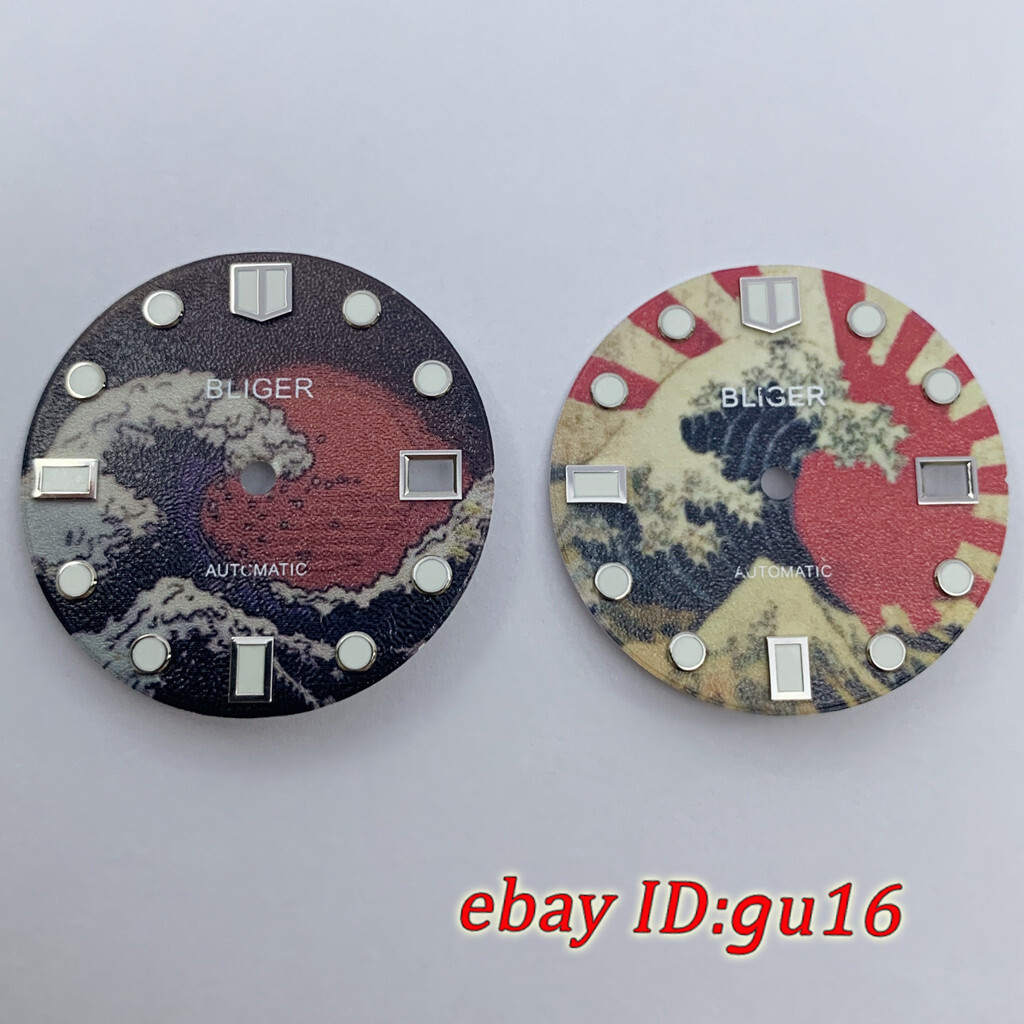 29mm super green luminous Kanagawa Surfing watch Dial fit NH35 NH36 movement