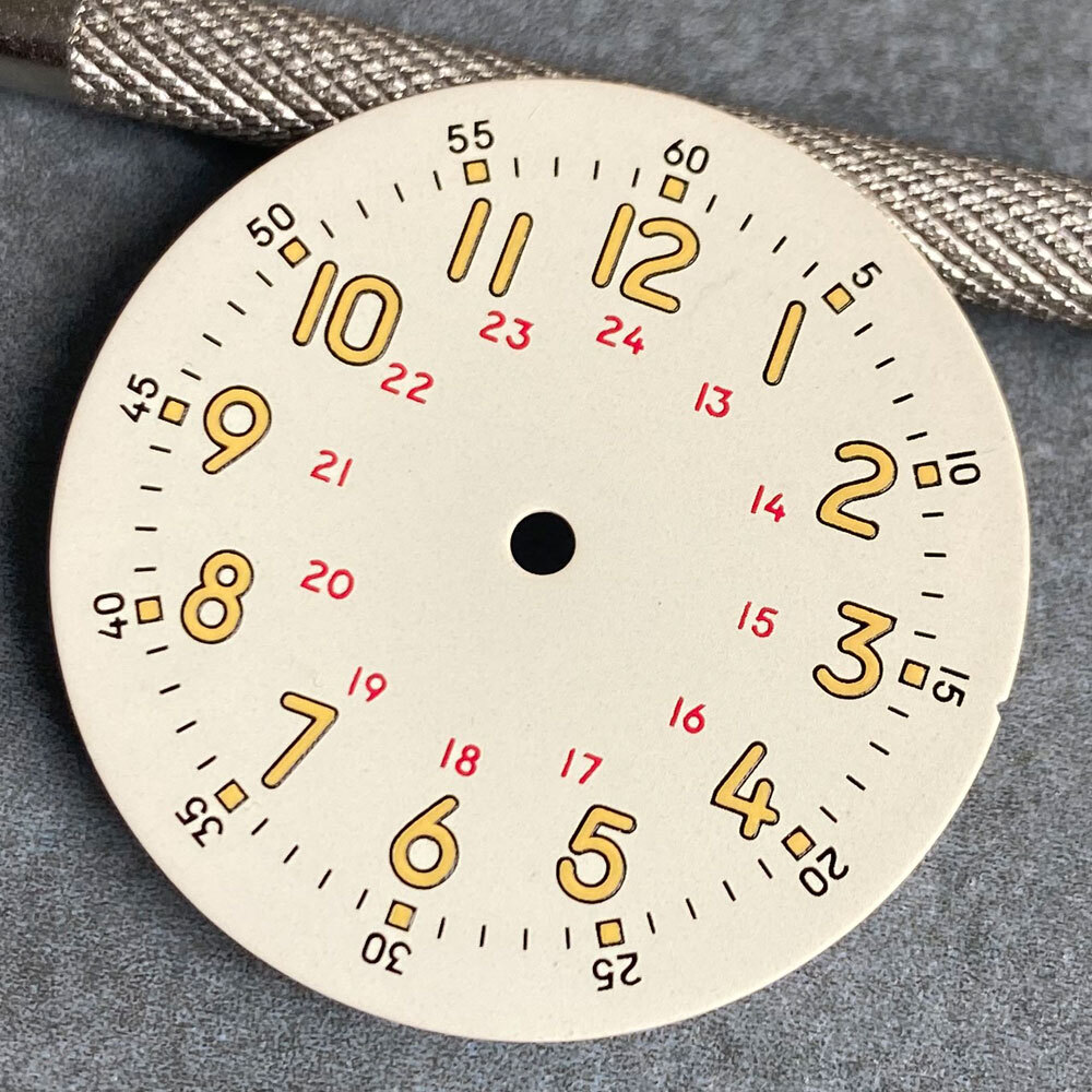 29mm Lume Yellow Mark Cream Black Field Watch Dial Fit NH35 NH38 PT5000 Parts