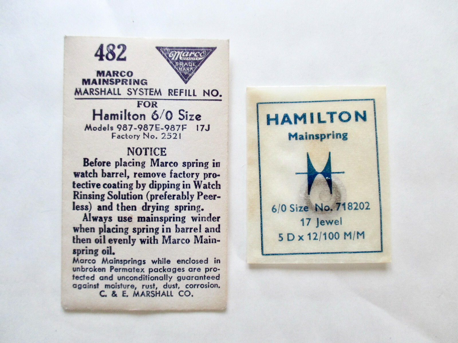 482 Main Spring Frame For Hamilton 6/0 Size (Cylinder Spring)
