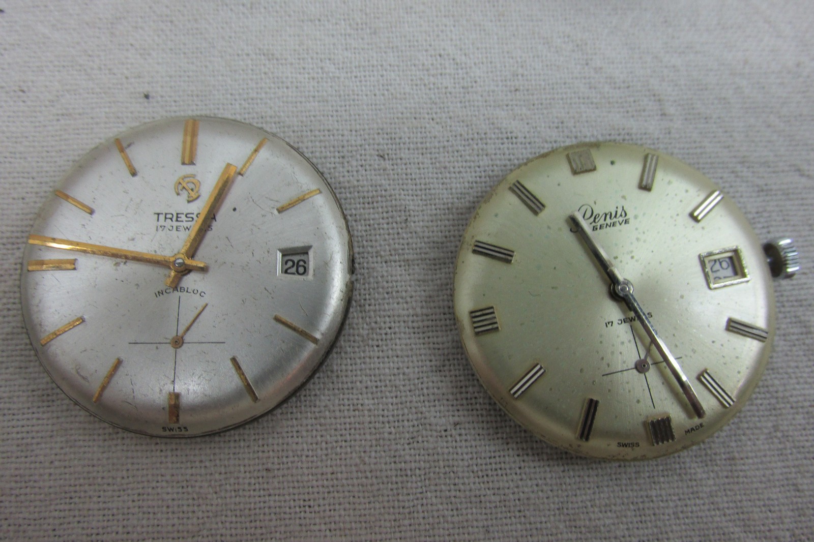 Lot of 6 Vintage Swiss UT Unitas Movements & Dials – Tressa, Renis, Denis – 17 J