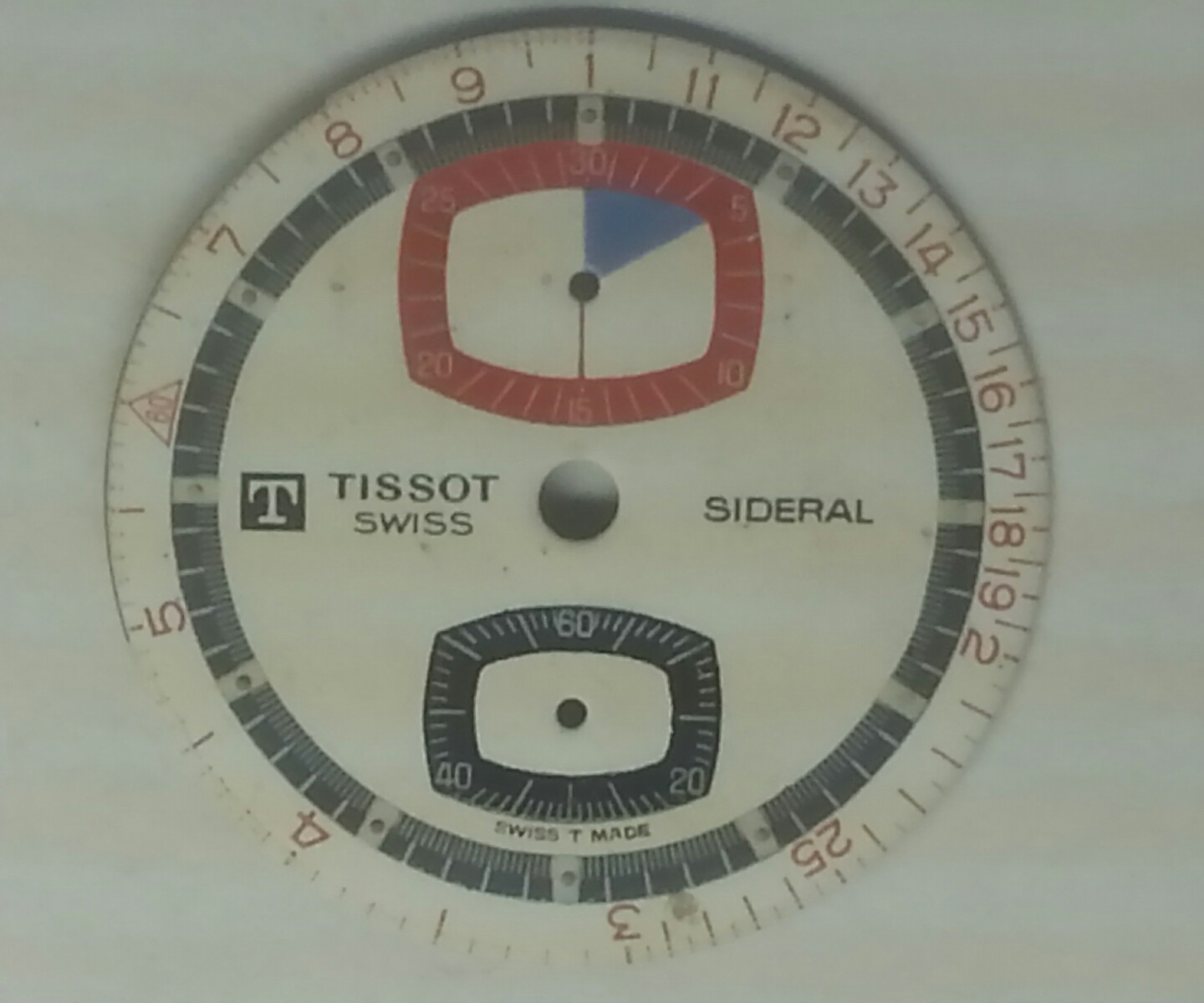 Vintage Tissot Omega Sideral Bullhead Chronograph dial