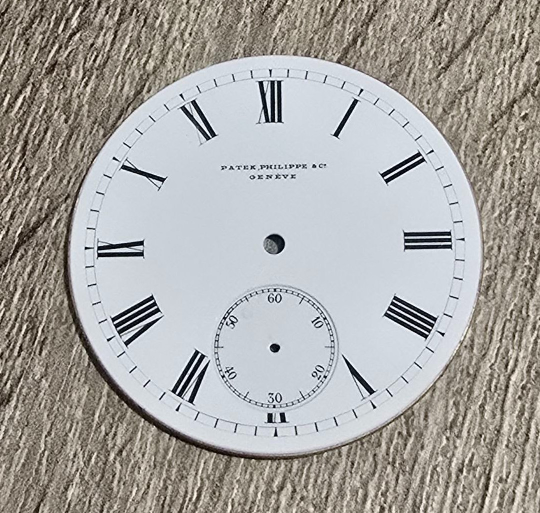 Original Antique Patek Philippe Enamel Pocket Watch Dial 45mm With Mounting Ring