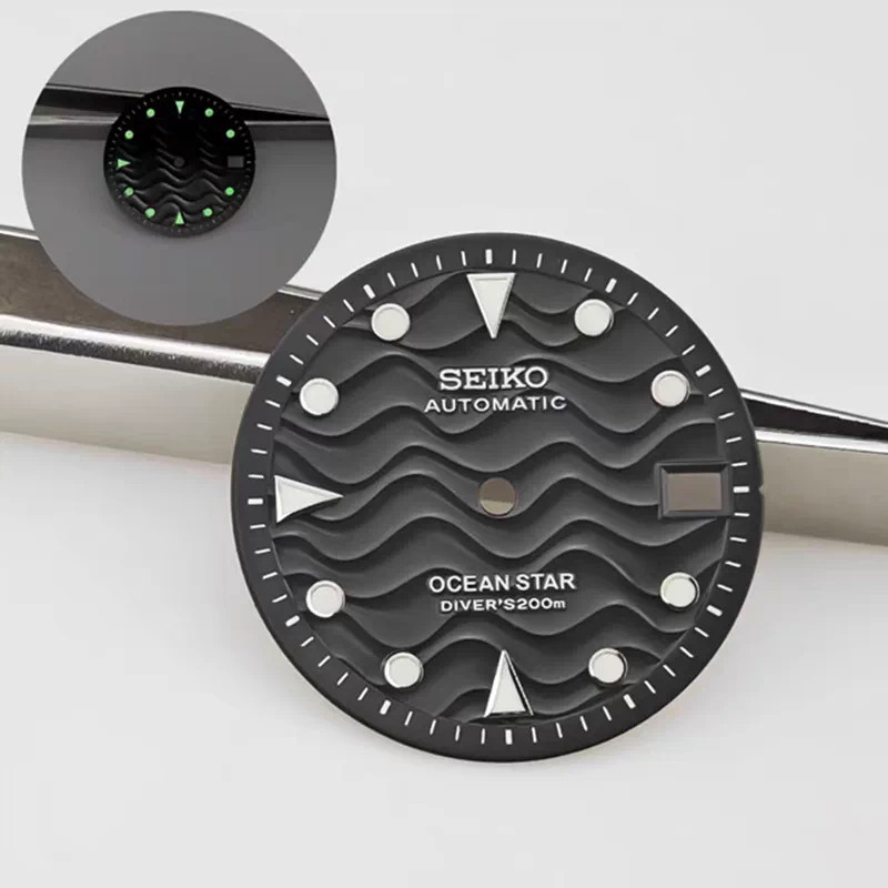 28.5mm Water Ripples Watch Dial Green Lume for Nh35 Nh36 Movement Watch Parts