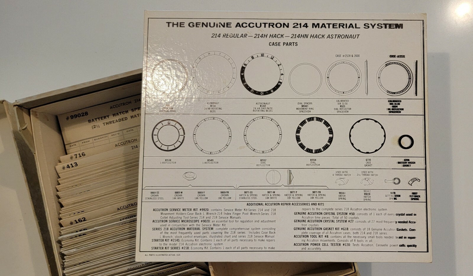 Bulova Accutron Caliber 214 Material System Watch Parts EMPTY BOX & Envelopes