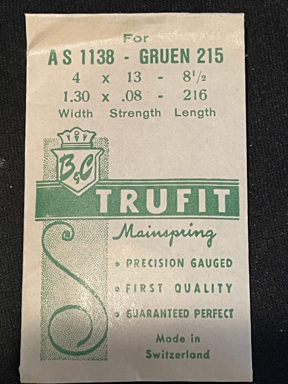Trufit Mainspring for A.S. caliber 1138, Gruen caliber 215 – Steel
