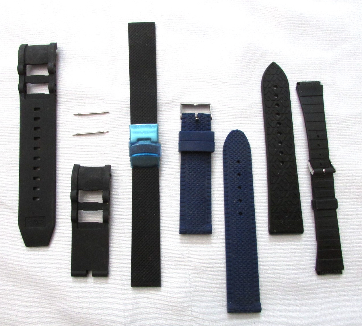 RUBBER BLUE & BLACK WATCH DIVE STRAPS/BANDS 18-25mm P&R 4CT LOT W65