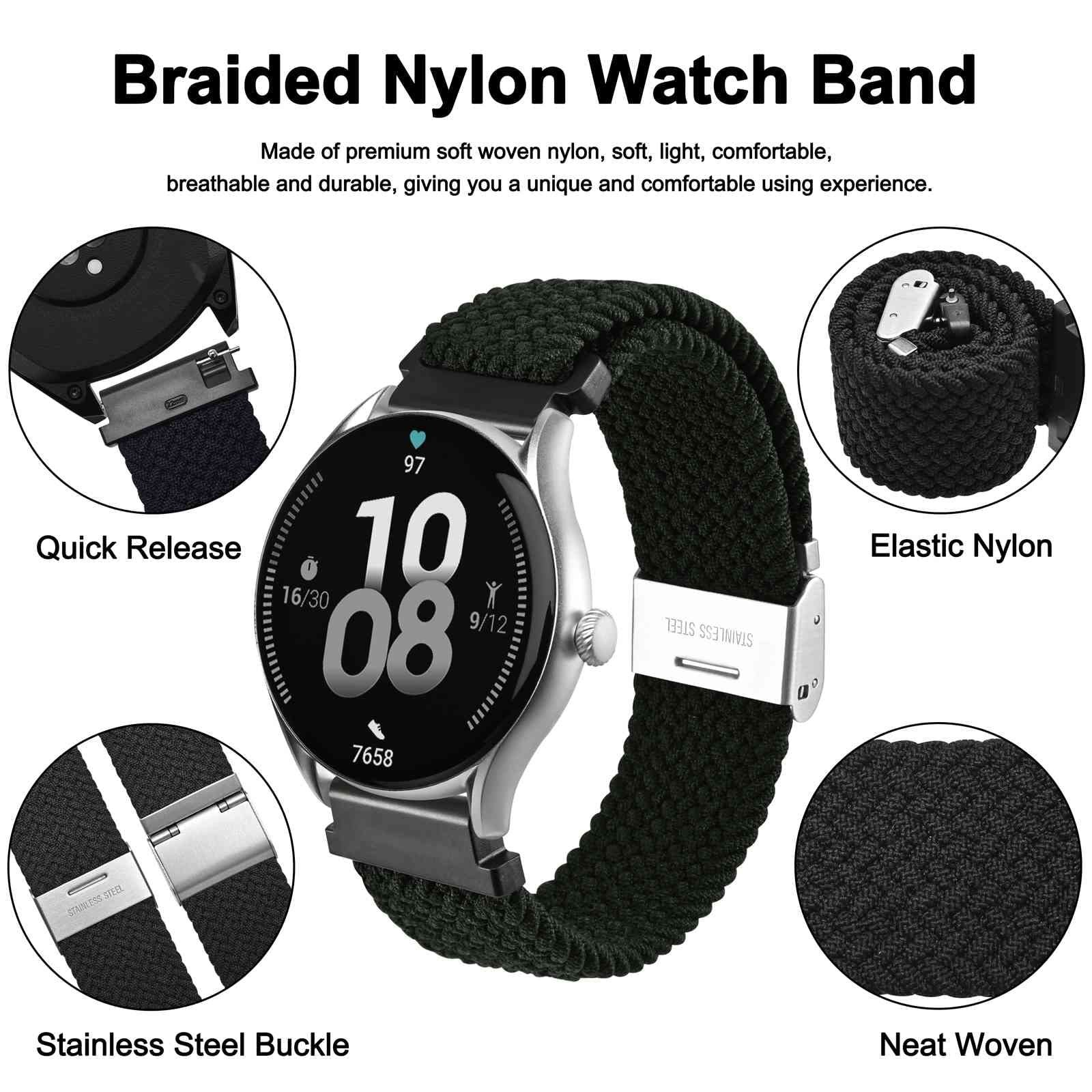 WOCCI 22mm Braided Nylon Watch Bands for Men and Women, 2 Packs Replacement S…