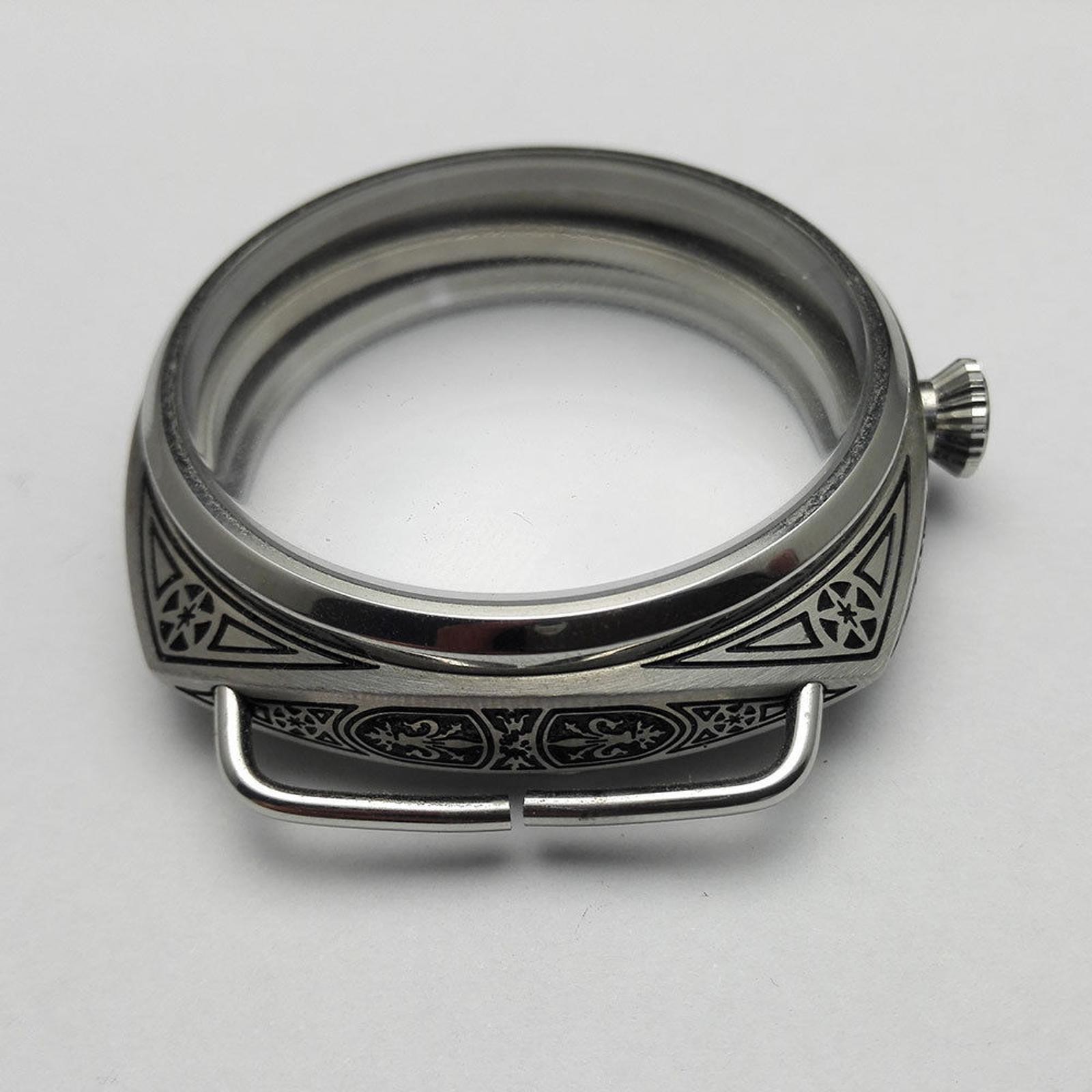 Retro Stainless Carving Glass Case For ETA 6497 6498 Seagull ST36 Movement B