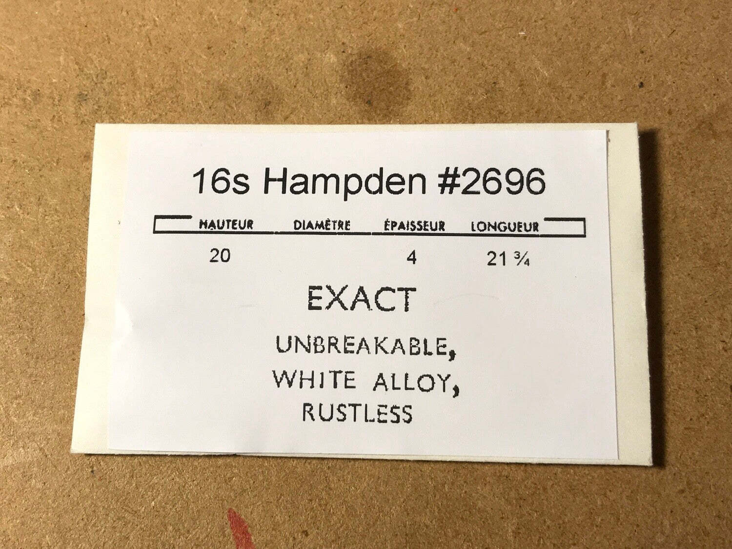Hampden 16s Mainspring No. 2696 (EXACT) – Alloy