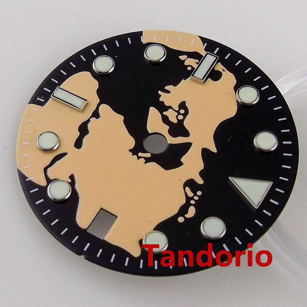 Bliger 29mm Map Pattern Watch Dial Fit NH34A NH34 GMT Auto Movement Date Lume