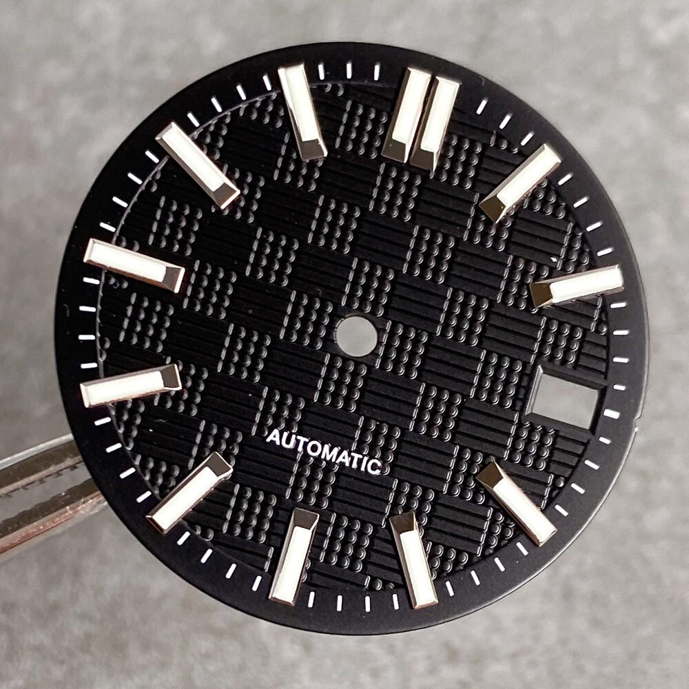 28.5mm Black White Blue Texture Luminous Watch Dial For NH35 NH36 Movement