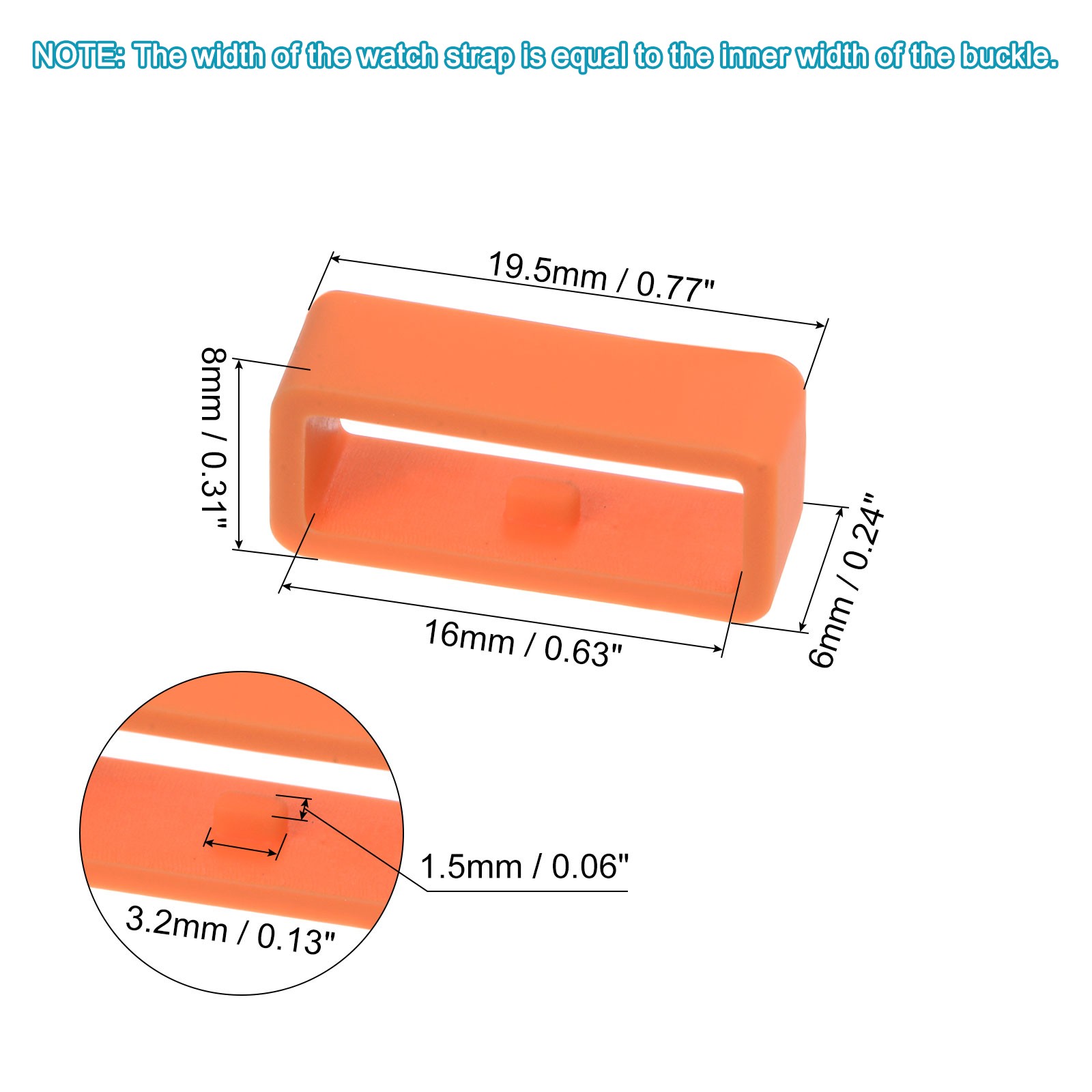6pcs Watch Strap Circle Fixing Circle 16mm Rubber, Orange