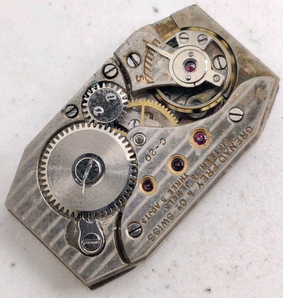 Vintage Grenad Frey C-20 High Grade 15 jewel watch movement Runs For Repair