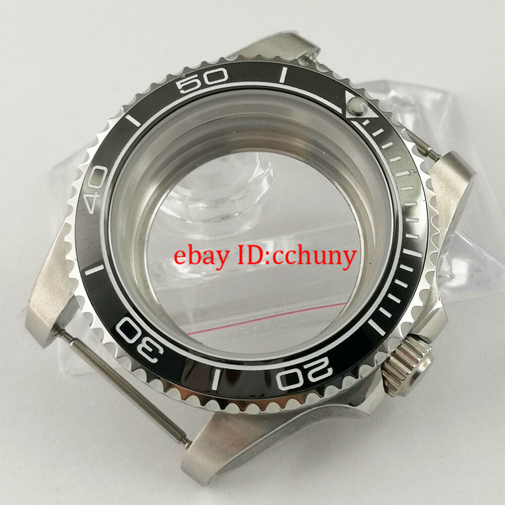 40mm Watch Case Black Ceramic Bezel Glass Back Fit NH35 NH36 NH35A Movement