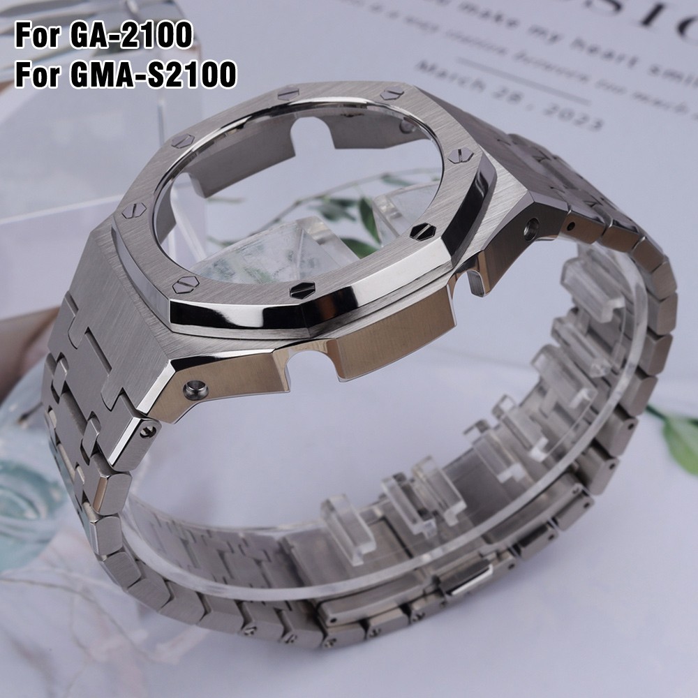 FEIYASHI Octagonal 44.3mm Diver Watch Cases Brushed STEEL For GA-2100 GMA-S2100