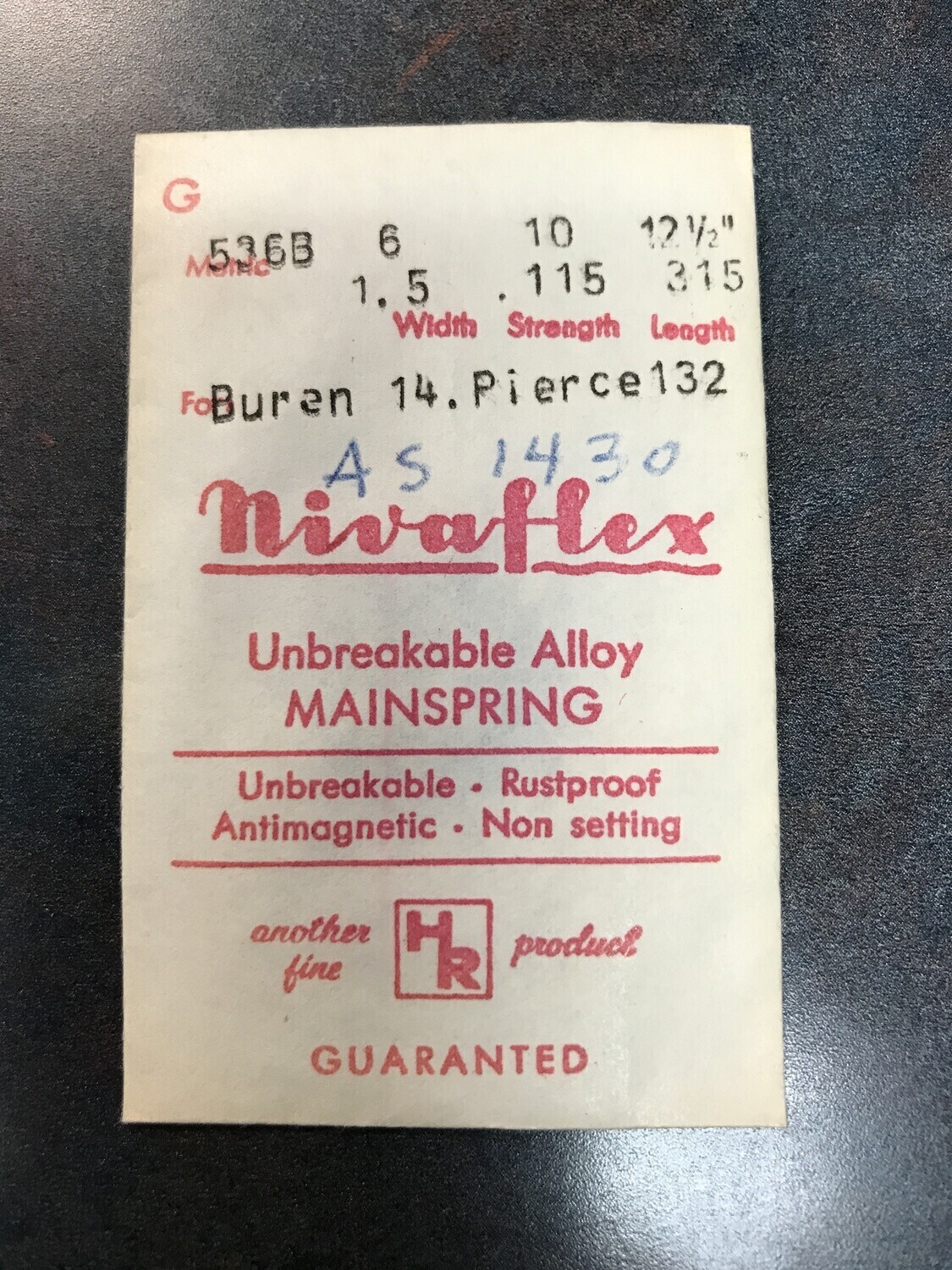 HR Nivaflex Mainspring G536B for Buren 14 & Pierce 132 – Alloy