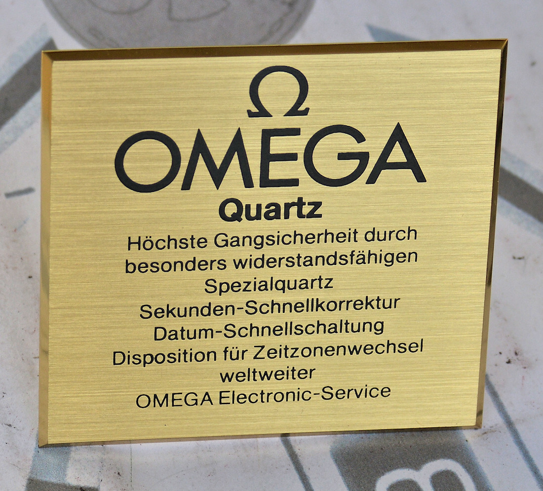 Very Rare Vintage Original Showcase Plate for Omega Quartz Watch