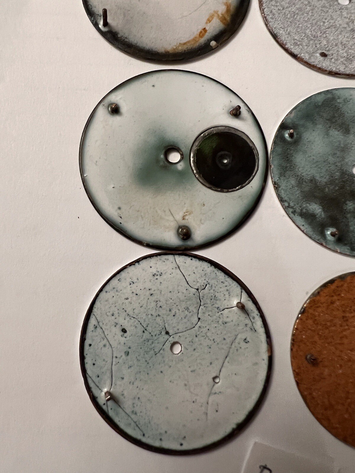 Lot Of 8 Antique Pocket Watch Porcelain Dials, Various Brands And Sizes