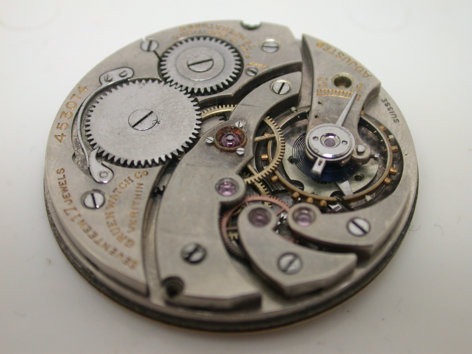 GRUEN VERITHIN, 17 JEWEL, SERIAL # 453074, 17 LIGNE MOVEMENT – 35MR22