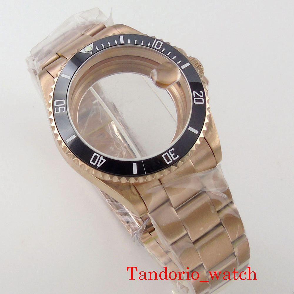 38mm Rose Golden Watch Case Sapphire Glass Ceramic Bezel For NH35 NH36 movement
