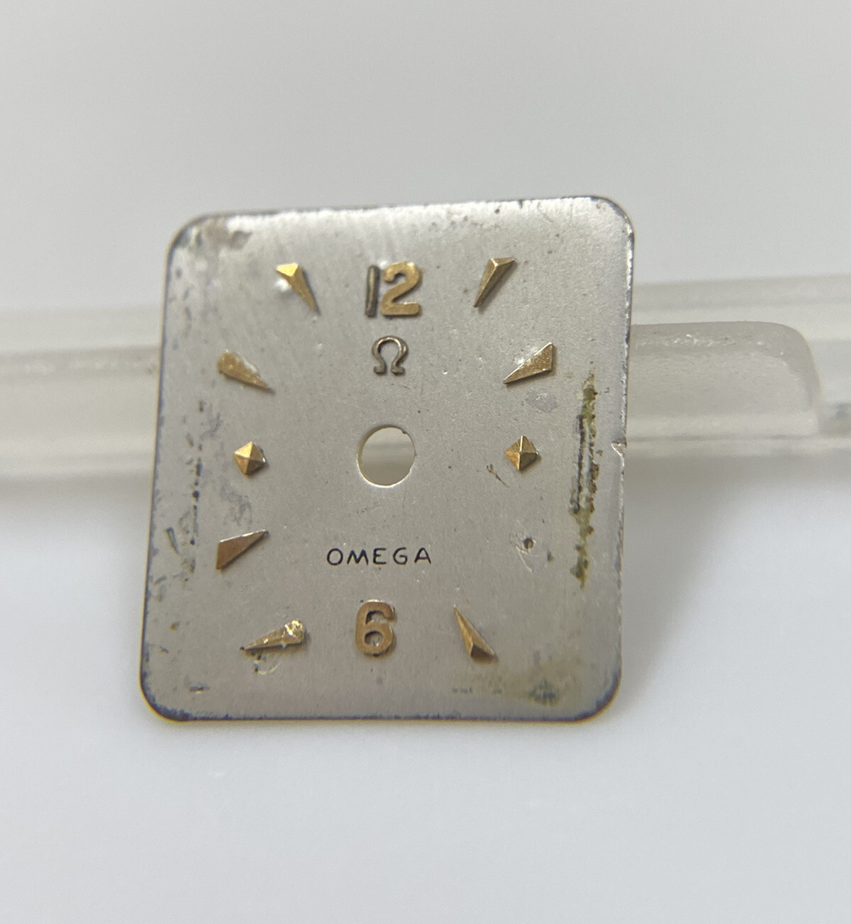 Original Vintage Omega Caliber 244 Silver/Gold Stick 13.2mm X 13.8mm Watch Dial