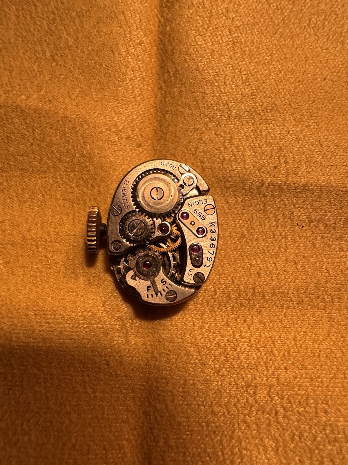 Vintage Lady Elgin Grade 655 21 Jewel Watch Movement Dial & Crown. Parts/Repair