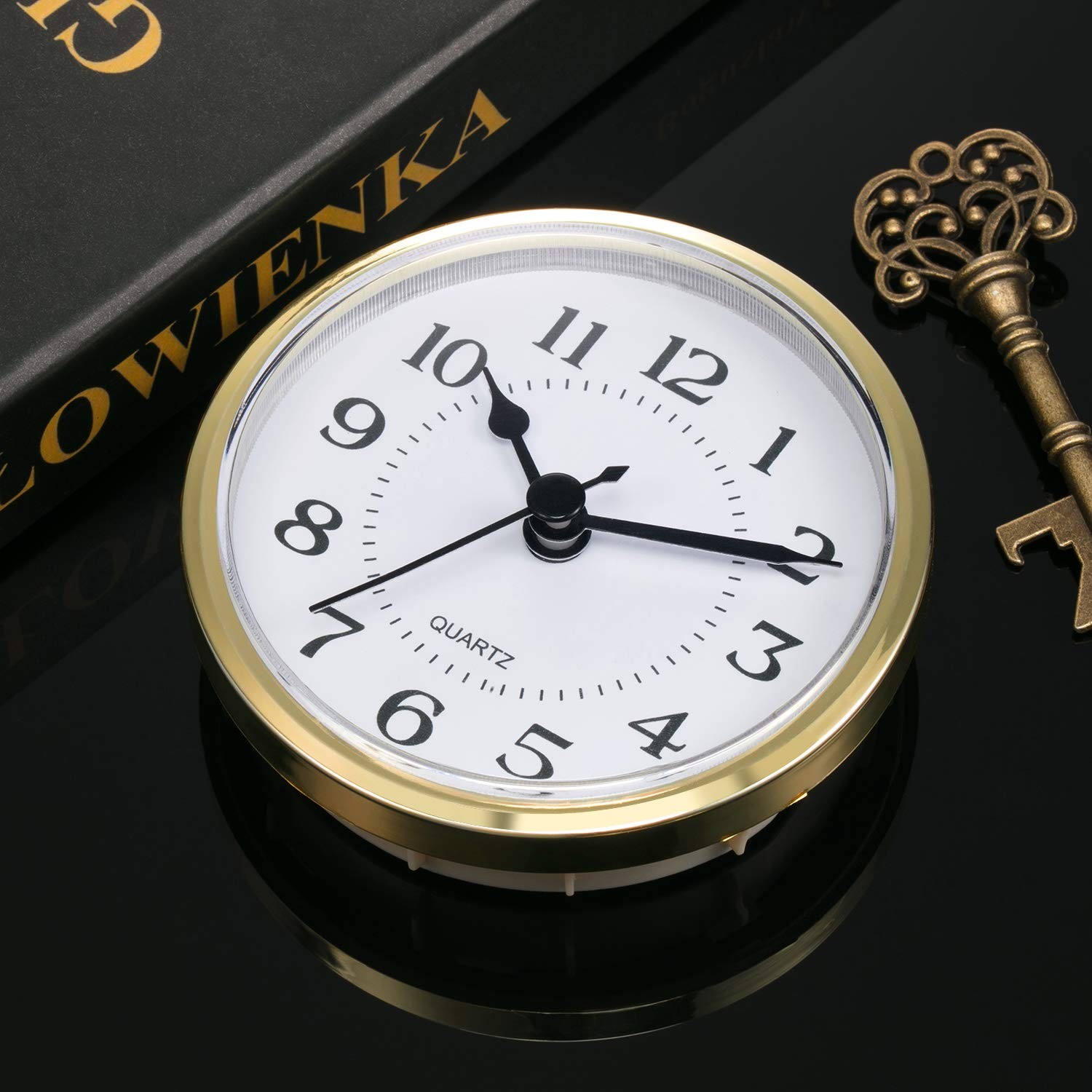 Hicarer 3-1/2 Inch (90 mm) Quartz Clock Fit-Up/Insert with Small, Gold Rim