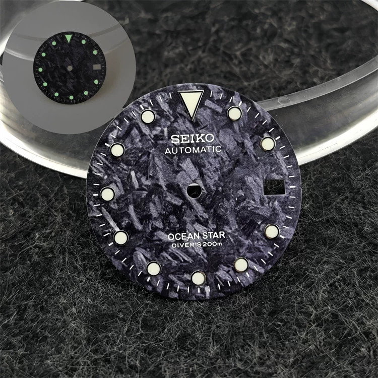 28.5mm Carbon Fiber Dual Calendar Watch Dial Green Lume for Nh35 Nh36 Movement