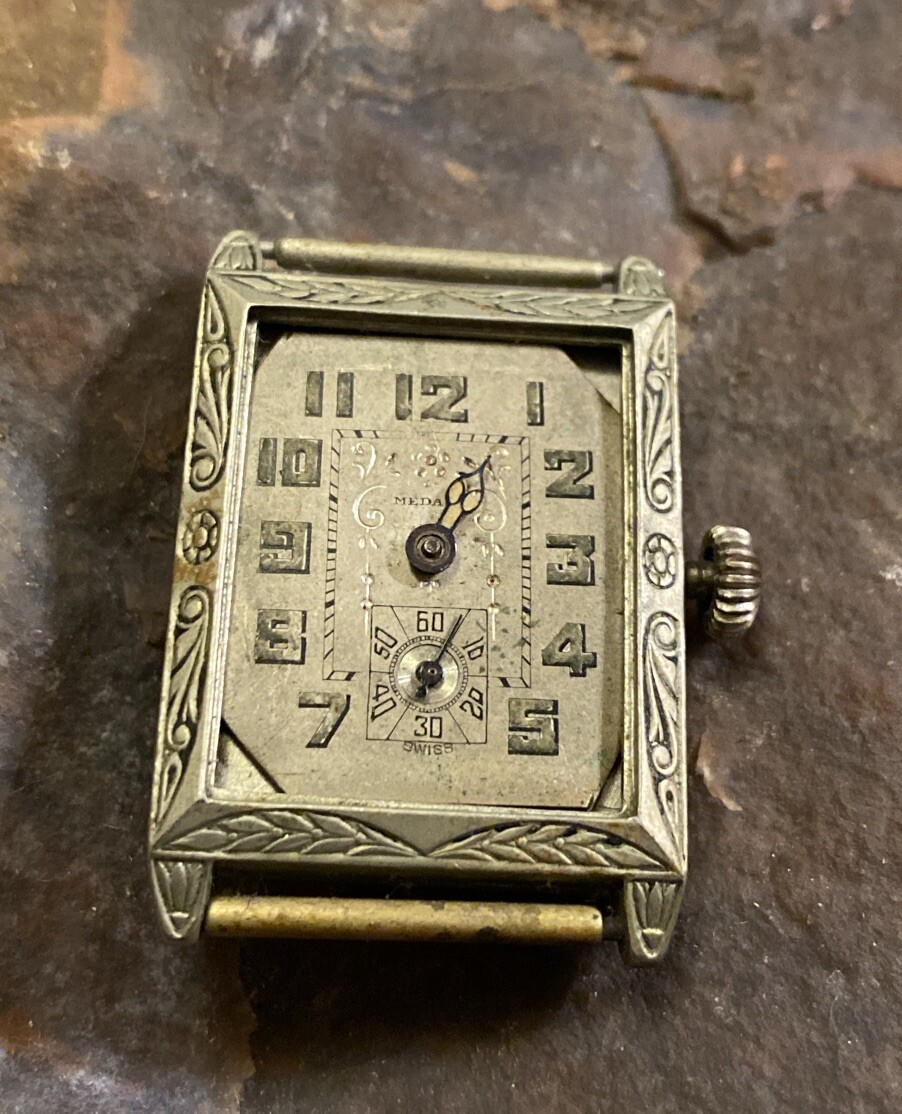 Vintage Meyer Studeli 6J 2 Adj. Movement Wrist Watch Parts Repair Nickel Case