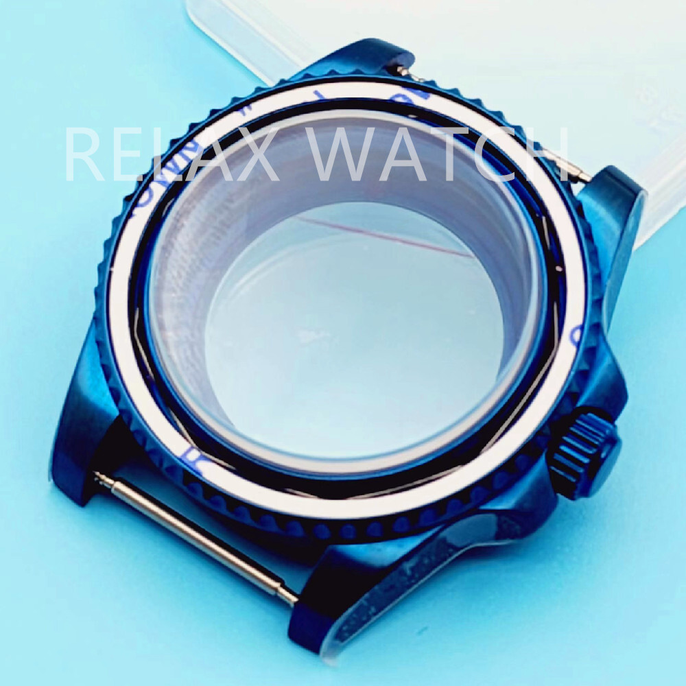 40MM PVD BLUE SS AR Sapphire Glass WATCH CASE FITS NH35 PT5000 ETA2824 Movement