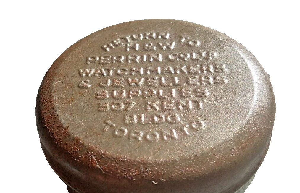 Embossed Vintage WATCH Parts TIN Toronto Canada H&W Perrin Co. LTD 57mm