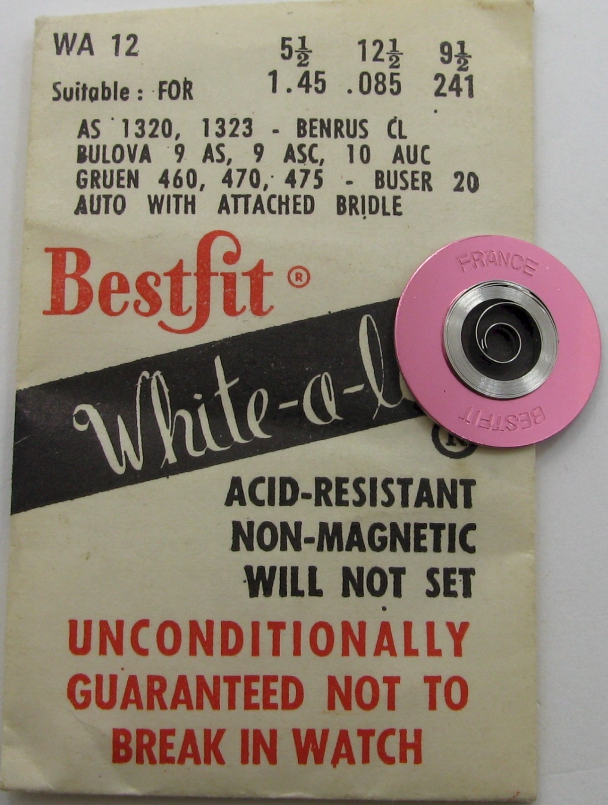 AS 1320 1323 … watch part: auto. mainspring #771 * white alloy BestFit WA 12