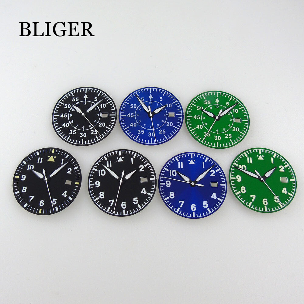 33.6mm Watch Dial Hands Fit For NH35/NH35A Automatic Movement Green Lume Black